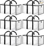 6 Pack Extra Large Heavy Duty Storage Bags, Waterproof Clear Storage Bins with Lids, Backpack Straps, Zippers & Handles, Moving Bags for Travel, Moving, College Dorm Storage