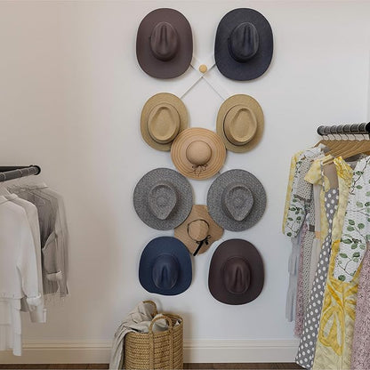 SKOLOO Large Hat Rack for Wall, Wooden Accordion Wall Hanger, Modern, Expandable Coat Hooks, Hat Display Rack for Home, Office, and Studio, 11 Peg, White