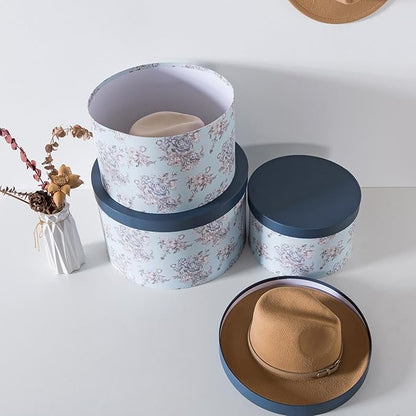 Soul & Lane Cardboard Hat Boxes with Lids – Set of 3 Vintage Storage for Women, Large Round Gift Case for Cowboy or Fedora Hats, Sturdy Paperboard Keepsakes Organizer, Victorian Floral