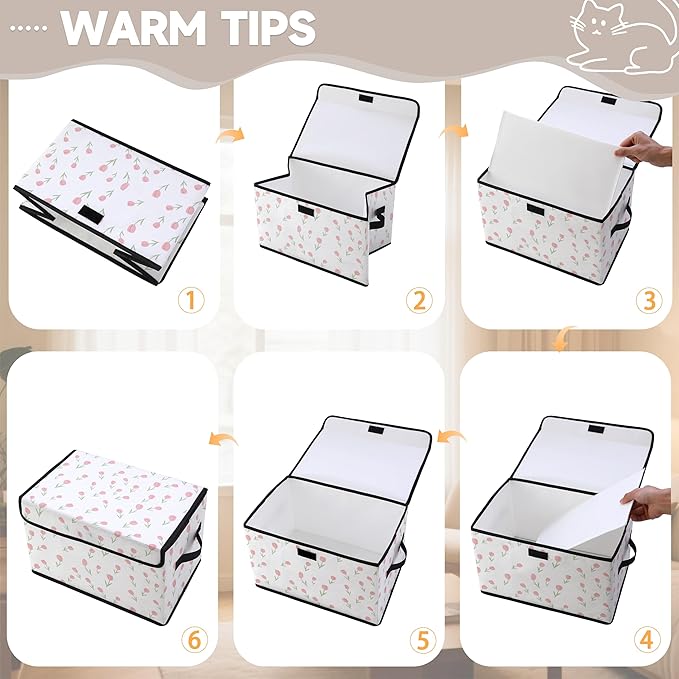 Stackable Clothes Storage Bins with Lids,Closet Organizers Fabric Cat Printing Box for Home and Office,Blanket Clothes Organizers,Under Bed Storage Containers 3 Pack.