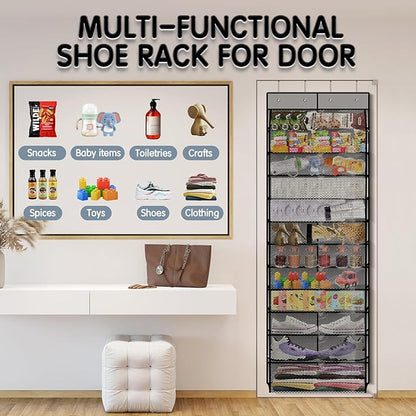 Kotkn Over The Door Shoe Organizer with 12 Large Breathable Pockets - Durable Hanging Storage for the Entire Family's Shoes (Gray)