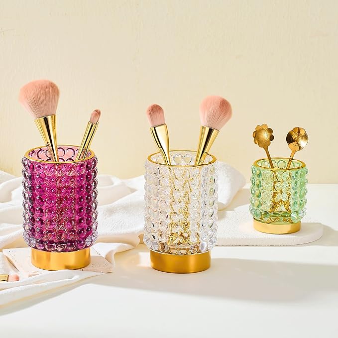 Makeup Brush Holder Organizer,Toothbrush Holders,Desk Pen Pencil Holder,Multifunctional Vintage Glass Brush Cup(A38-12-US/Purple/L)