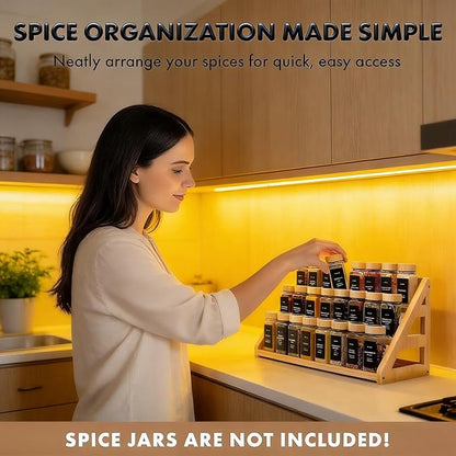 Spice Rack, Spice Organizer -3 Tier Bamboo Spice Racks, Solution for Spice Storage in Kitchens, Countertops，Storage Rooms and Other Places