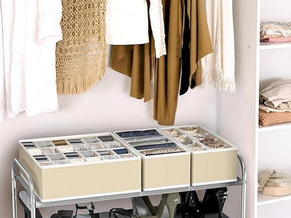 Simple Houseware Closet Underwear Organizer Drawer Divider Assorted 7 Pieces, Beige