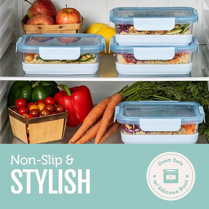 Ello Duraglass Refresh 3.4 Cup Meal Prep Sets 10Pc, 5 Pack Set- Glass Food Storage Container with Silicone Boot and Airtight BPA-Free Plastic Lids, Dishwasher, Microwave and Freezer Safe, Melon