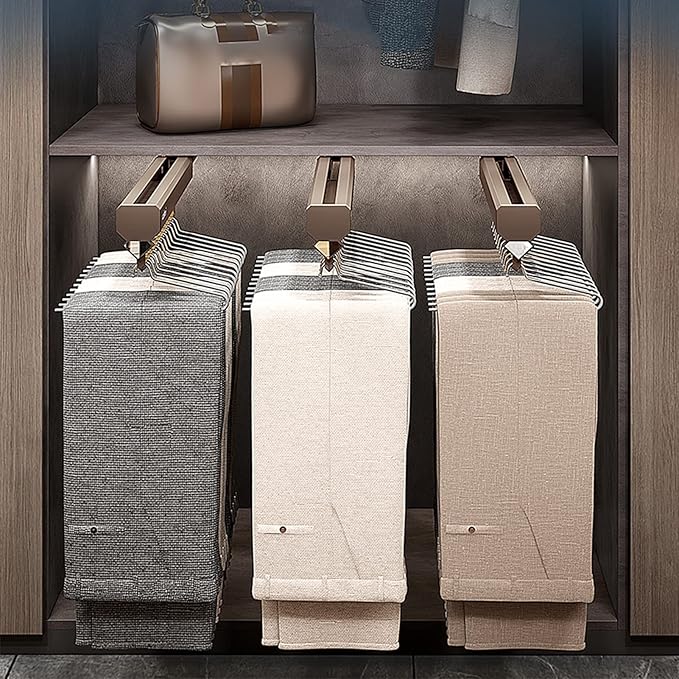 Extendable Pull-Out Closet Valet Rod,Fashion Retractable Pants Hangers,Non-Slip Solid Hanging Rod,Double Damping Slide Track,for Shallow Cabinet/Narrow Cabinet,Load-Bearing 30 kg