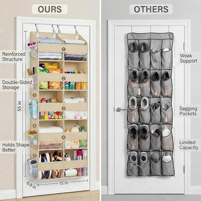 Dual Column Over the Door Organizer with Toiletry Bag - 5 Self Hanging Organizer with 10 Compartments - Heavy Duty Behind the Door Storage for Bedroom, Bathroom, Pantry, Nursery (Grey)
