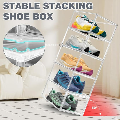 Clear Acrylic Shoe Boxes Organizer, Extra-Thick Reinforced Stackable Shoe Storage with Magnetic Door, Foldable Dust-Proof Display Cases for Closet & Entryway, Fits up to Men’s 12, Crystal Clear 1 Pack