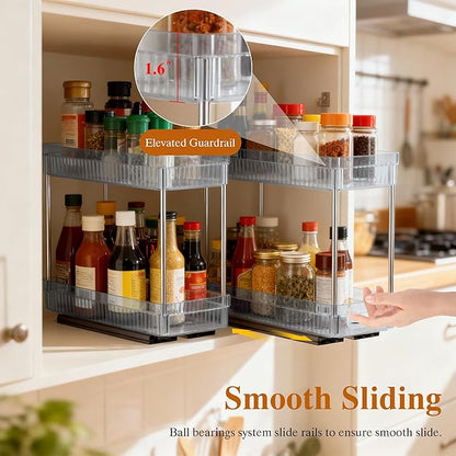 DABIGE 3 Pack Pull Out Spice Rack Organizer for Cabinet, 2 Tier Slide Out Spice Racks Organizer, Spice Cabinet Organizers, Cabinet Size Need:12'' High x 11'' Deep x 5'' Wide, Clear Acrylic