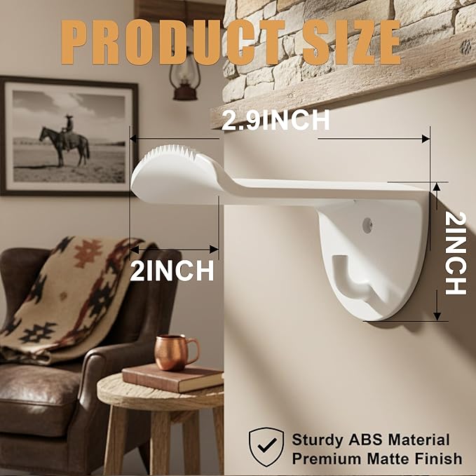 Adhesive Hat Hooks for Wall, 8 Pack, 2.9" Cowboy Hat Rack Prevents Deformation, Hat Hangers with Key Hook for Baseball Caps & Fedora, Drill or Stick, Western Decor Organizer, White