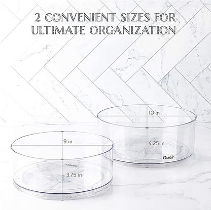 Oizeir Lazy Susan Turntable (2-Pack) - Clear Acrylic, Rotates 360 Degrees, Easily Organize Your Fridge, Cabinet or Counter - Carousel Storage for Food, Spices, Cosmetics