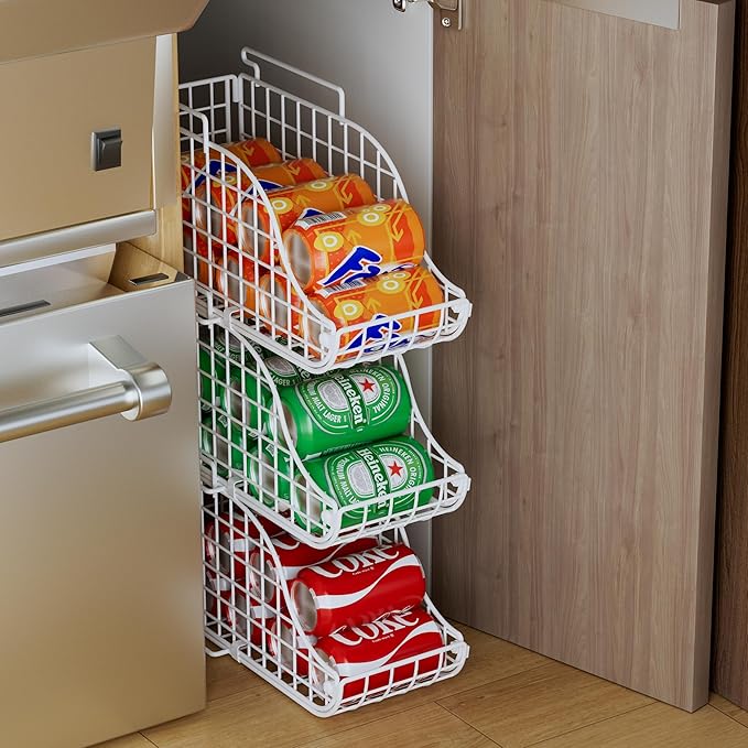 Sonyabecca 3-Pack Soda Can Organizer for Pantry, Stackable Can Storage Organizer Pantry, Canned Food Storage Basket With Handles for Pantry Kitchen Countertop Cabinet Patent Pending