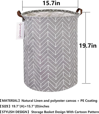 QUEENLALA Large Storage Basket,Laundry Hamper/Bathroom/Home Decor/Collapsible Round Storage Bin,Boys and Girls Hamper/Boxes/Clothing(Grey Wheat)
