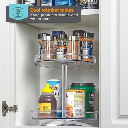 Polder 2-Tier Spinner Caddy, Kitchen and Bathroom Organization and Storage, with Dual Rotating Tables Lazy Susan, 8 lbs. Load Capacity, 10.6" x 10.3"