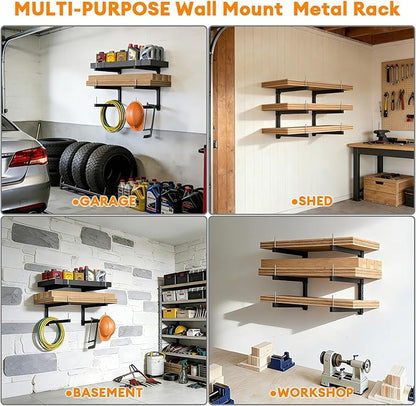 Lumber Storage Rack Wall Mount - Wood Storage Racks Heavy Duty Metal Shelf Wall Mount Wood Organizer Racks for Shed, Workshop, Garage, Basement, Wall Storage Racks - Indoor & Outdoor Use, 690 LBS Load