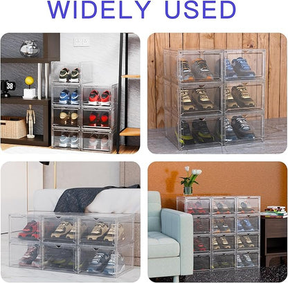 YIIHAA 6 Pack X Large Shoe Storage Box, hicken Sturdy Hard Plastic Clear Stackable Sneaker Shoe Rack for Size 6, Easy Assembly Storage Organizer, Holder Sneaker Container (Transparent, 6)