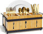 Silverware Caddy Wooden Silverware Holder Cutlery Storage Organizer Paper Plate Dispenser Flatware Cutlery Holder for Party Utensil Caddy for Spoons Forks Napkins Plates