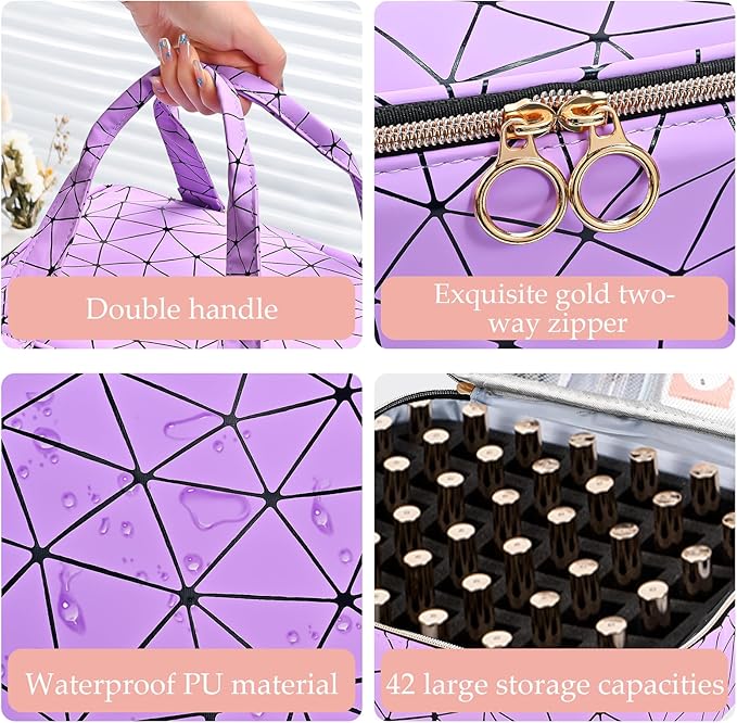 Uross Nail Polish Organizer Bag Holds 42 Bottles Nail Polish & Nail Lamp, Gel Nail Polish Organizers and Storage box for Nail Tech, Nail Kit Supplies Organizer Case - Purple
