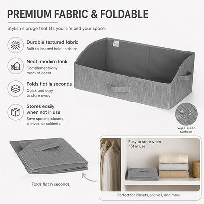 WUIKE Trapezoid Storage Bins for Closet Organizers and Storage, Fabric Closet Bins with Handles, Foldable Storage Baskets for Clothes, Purse, Blanket, Light Gray, Extra Large, 3-Pack