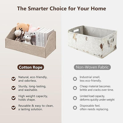 UBBCARE Closet Storage Bins 2 Pack, Cotton Rope Clothes Storage Bins & Sturdy Basket, 19" X 11" X 7" Shelf Baskets for Organizing, Light Brown