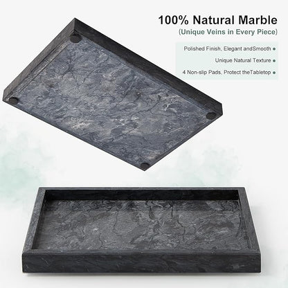 Large Marble Vanity Tray, Luxury Stone Organizer for Bathroom & Kitchen Counter | Holds Soap Dispenser, Jewelry, Perfume Bottles | Non-Resin, Non-Ceramic Décor