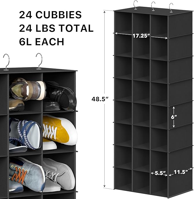 Simple Houseware 24 Section Shelves Hanging Shoes Organizer Holder for Closet, Black