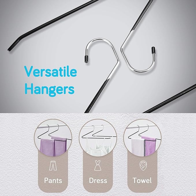 IPOW 24 Pack Heavy Duty Metal Pants Hangers, Jean Hangers for Closet, Open Ended Clothes Hanger for Pant Slack Trouser Scarf, Space Saving, Non Slip