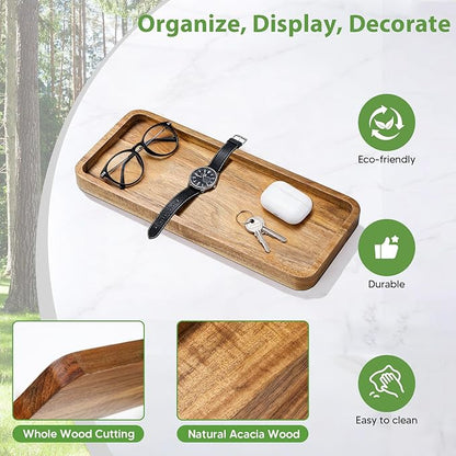 Wooden Bathroom Vanity Tray, 11.8" Decorative Wood Trays for Home Kitchen, Acacia Wood