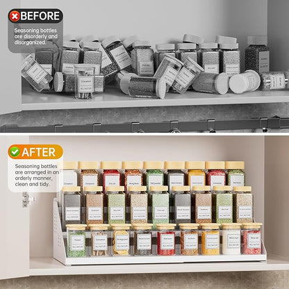 RCHYFEED Spice Rack Organizer for Cabinet, Expandable 3 Tiered Spice Rack, Metal Spices Organizer, Height Adjustable Fits More Space, Display Shelf Organizers for Cabinet Countertop Pantry Cupboard