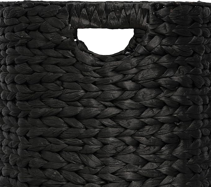 happimess BSK2011C-3SET Avery Bohemian Cottage Handwoven Hyacinth Cylinder Nesting Baskets with Handles, Black (Set of 3)
