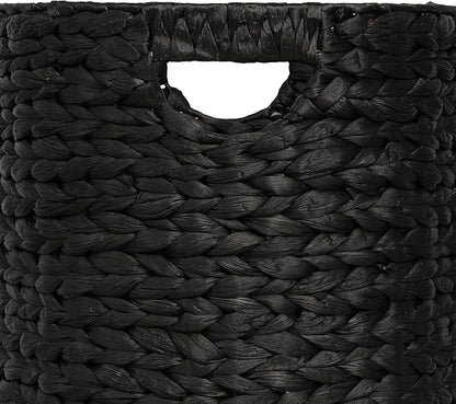 happimess BSK2011C-3SET Avery Bohemian Cottage Handwoven Hyacinth Cylinder Nesting Baskets with Handles, Black (Set of 3)