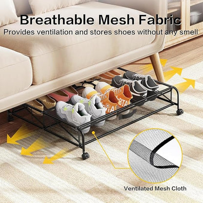 Under Bed Shoe Storage Organizer,1 Pack Shoe Storage with Wheels for Shoe Organizer for Closet Drawer Space Saving for Bedroom