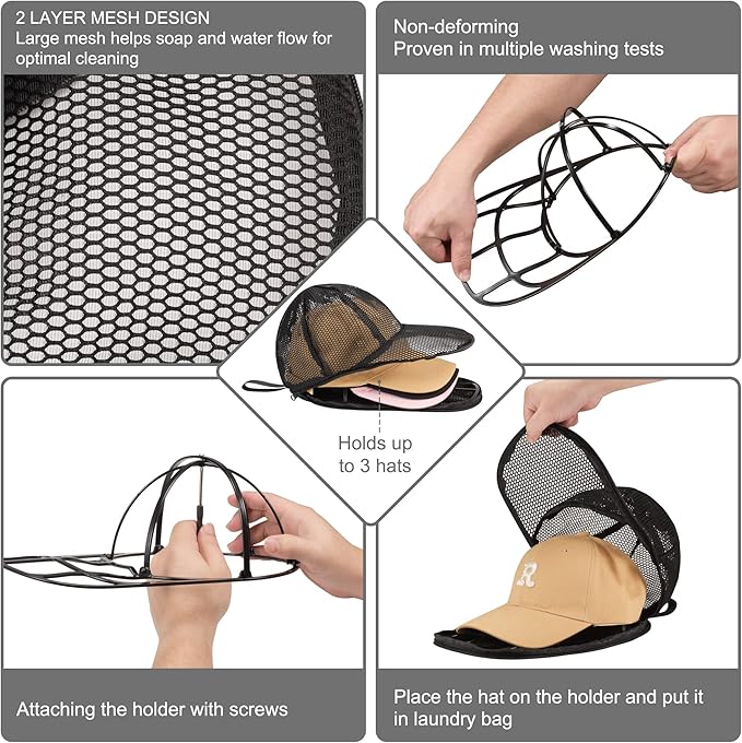 MAGTSMEI Hat Washer Cage for Washing Machine, Hat Washer Cage，Baseball Cap Washing Cage,Cleaning and Protecting Hats in Dishwasher