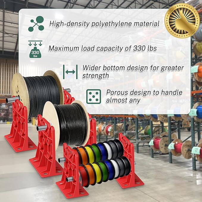 Wire Spool Rack, Multi Purpose Wire Dispenser Cable management rack for organizing cables, 34" diameter‌ 17" tall 15.87" wide 330 pound weight capacity (Red, 1 Pair)