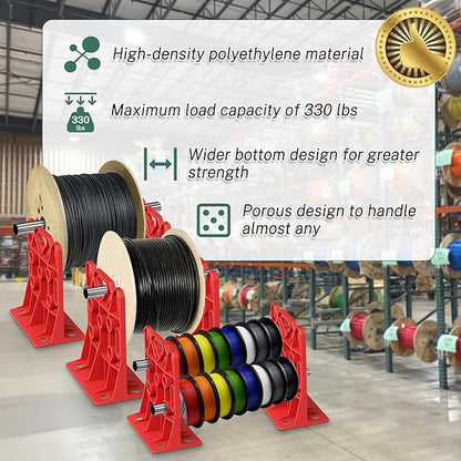 Wire Spool Rack, Multi Purpose Wire Dispenser Cable management rack for organizing cables, 34" diameter‌ 17" tall 15.87" wide 330 pound weight capacity (Red, 1 Pair)