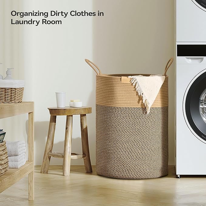Nunsino Laundry Hamper 95L,Large Laundry Basket for Clothes,Decorative Storage Basket for Blankets,Cotton Rope Woven basket for bedroom,Dark Brown
