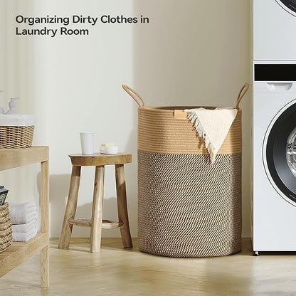 Nunsino Laundry Hamper 95L,Large Laundry Basket for Clothes,Decorative Storage Basket for Blankets,Cotton Rope Woven basket for bedroom,Dark Brown