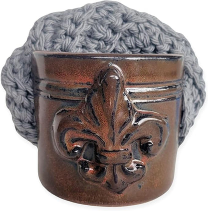 Fleur De Lis Sponge Holder for Sink White French Country Farmhouse Decor Compact Handmade Drain Rack (Rust)