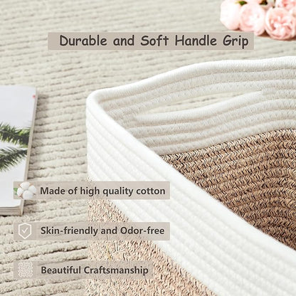 Set of 4 Rope Basket for Shelves Woven Rectangle Storage Basket Bins for Nursery Toy Storage for Baby Girl