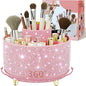 fanado Bling Diamond Makeup Brush Holder, 360° Rotating Makeup Organizer, 5 Slot Make up Brushes Cup for Countertop, Storage for Cosmetics Pen Eyeliner Skincare on the Vanity (Diamond Pink)