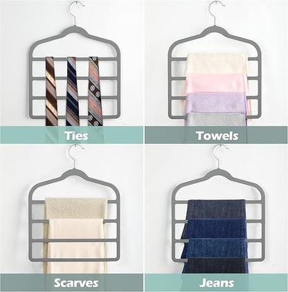 Velvet Pants Clothes Hanger Space Saving Non Slip Pants Shorts Hanger, Myfolrena Jeans Slack Trousers Hangers Multiple Velvet Hanger Closet Storage and Organization for Jeans,Scarf,Tie(Grey, 5)