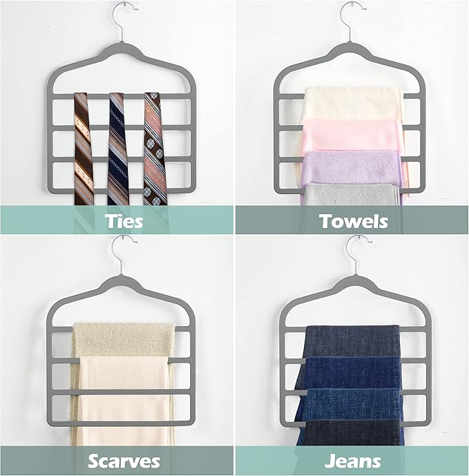 Velvet Pants Clothes Hanger Space Saving Non Slip Pants Shorts Hanger, Myfolrena Jeans Slack Trousers Hangers Multiple Velvet Hanger Closet Storage and Organization for Jeans,Scarf,Tie(Grey, 3)