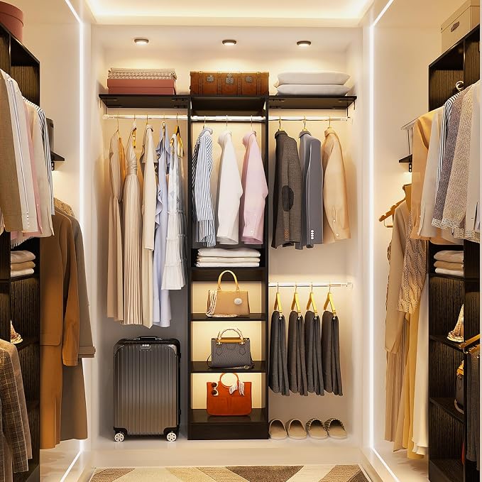 Besiost 48" Closet Organizer System, 4FT Closet System for Small Closets with 4 Hanging Rods & 3 Shelves, 80"H Small Closet Organizers and Storage for Bedrooms, Cloakrooms, Black