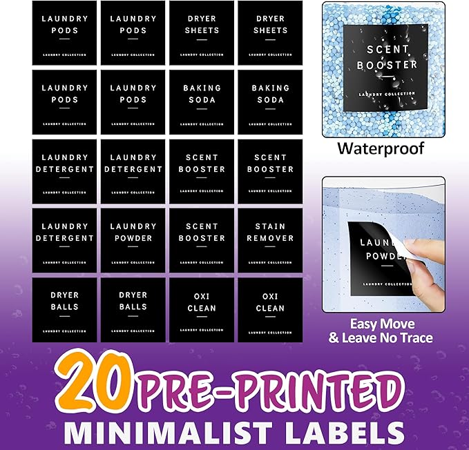 galasily 4 Pack Laundry Pods Container, Clear Laundry Room Organization Containers,Large Acrylic Detergent Powder Storage Containers Black Wooden Lids & Labels, Dryer Sheet Holder