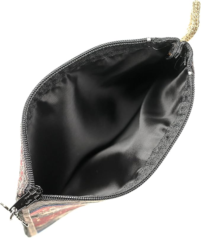 Intercession Hand-Woven, Lined Madonna and Child Rosary Pouch, Made in Turkey with Premium Metallic Thread (Red - Small)