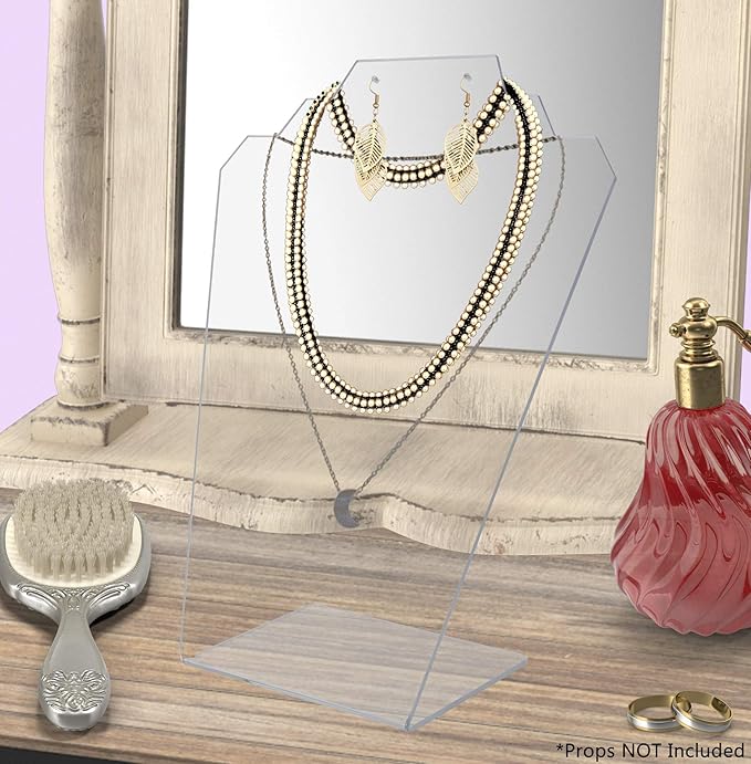 Marketing Holders 12 Pack Jewelry Display Counter Stand 8.5" x 11" Clear Acrylic Slant Back Holds Necklaces Bracelets and One Set of Earrings Craft Shows Markets Department Stores Bridal Shops