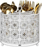 YIUKEA Rotating Utensil Caddy Holder - Higher Raised Cutlery Caddy Countertop - Metal Silverware Caddy Organizer with 4 Compartment for Kitchen Counter Party Office white
