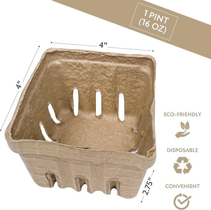 15 Pack Natural Berry Basket 1 Pint, Pulp Fiber Vented Produce Containers Farmers Market Basket, Fruit & Vegetable Containers