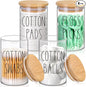 ROADPLUM Qtip Holder Bathroom Set, 4 Pack 10 oz Glass Bathroom Jars with Lid, Glass Organizers/Canisters/Apothecary Jars for Q-tip, Cotton Ball, Floss Pick and Makeup Storage