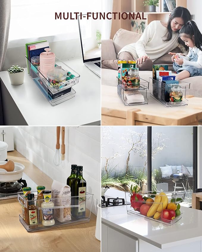 2 Pack Rolling Soda Can Dispenser for Refrigerator with 1 Pack Ice Ball Maker, Pantry Organization and Storage 2-Layer Beverage Holder for Fridge, Clear